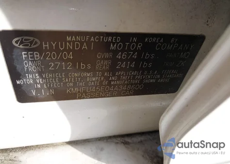 2004 Hyundai Xg350 L z USA, uszkodzony, nr VIN KMHFU45E04A348600